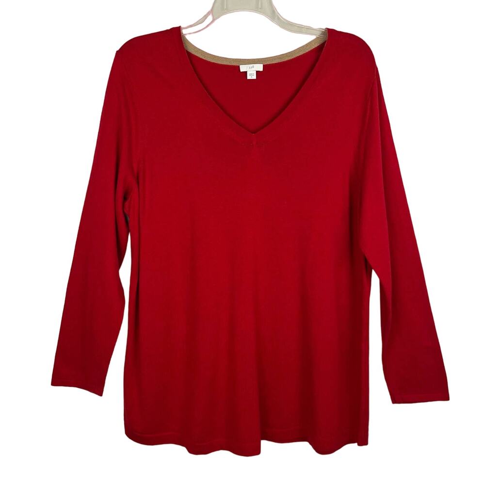 J.JILL| Red V-Neck Cotton Blend Long Sleeve Pull Over Sweater | Women's XL‎